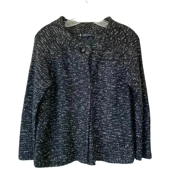 Anne Klein Tweed Blazer Jacket Medium Sequins Black Snap Button Front Careerwear - Picture 1 of 12